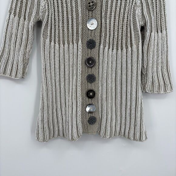 Pure Handknit Artsy Button Front Cardigan, Sz Med, Gray White Stripe, Granny - Picture 4 of 9
